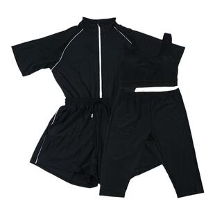 李小饭 新款保守游泳衣女三件套短袖显瘦遮肚温泉男友风泳装