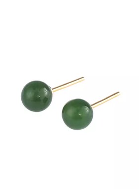 轻奢天然和田玉耳钉女S925菠菜绿碧玉小众设计感高级玉石耳环