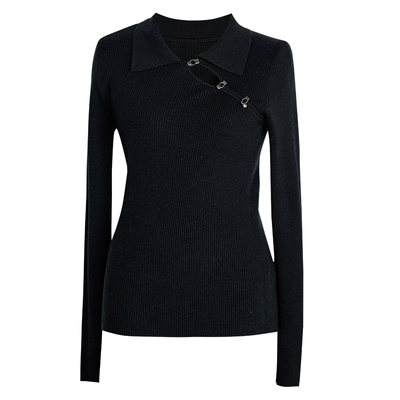 罗衣慵懒风V领绵羊毛白色毛衣