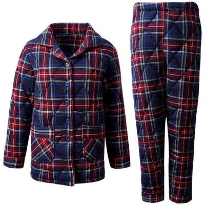 圆人睡衣女冬季加厚纯棉夹棉套装