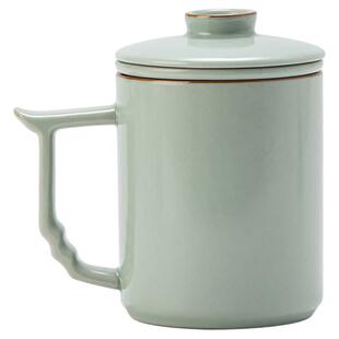 金镶玉茶具天青汝窑茶杯办公室泡茶杯个人水杯陶瓷茶水分离马克杯