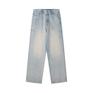 SANBAI 叁佰【黄泥牛仔裤】直筒休闲裤子男秋季百搭水洗做旧长裤