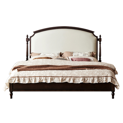 复古主卧室双人全实木床胡桃色床