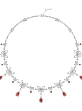 小众轻奢高级感仙女蝴蝶造型锁骨链红宝石新娘晚宴礼服项链配饰