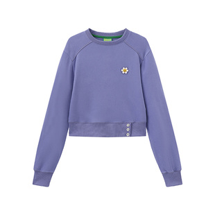 wigglewiggle26年春秋韩系个性修身显瘦短款笑脸花圆领卫衣女装