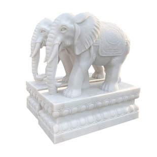 石雕大象一对汉白玉晚霞红青石头石象别墅招财家用看门口大象摆件
