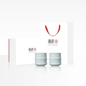 【母亲节礼物】雅瓷汝窑茶杯个人专用主人杯陶瓷礼盒套装竹节对杯