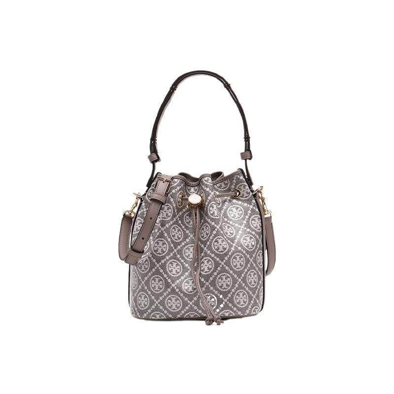 【自营】Tory Burch/汤丽柏琦Monogram印花女士手提斜挎水桶包