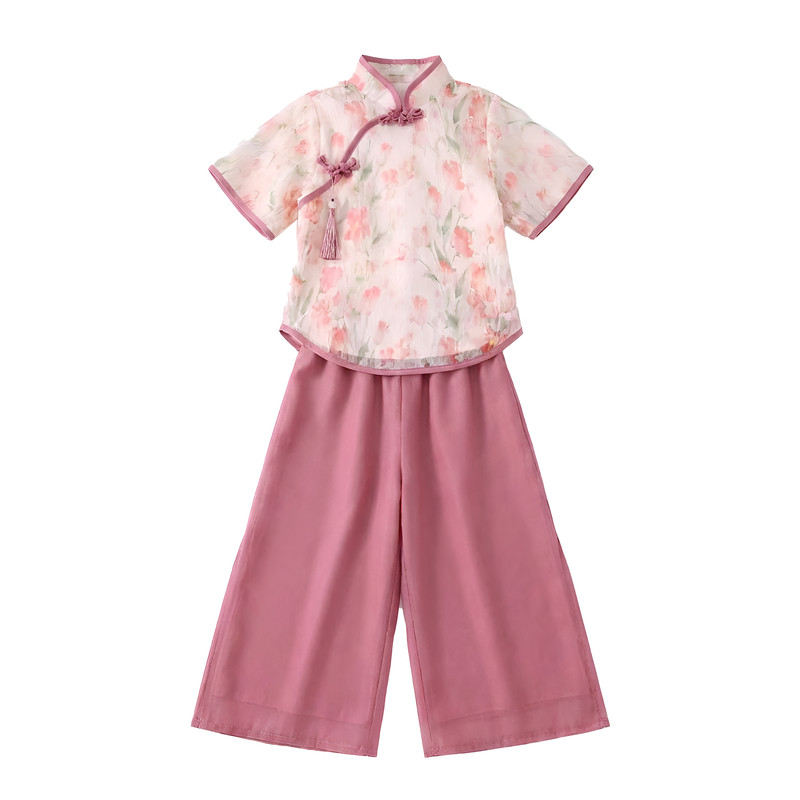 女童夏季薄款盘扣汉服两件套
