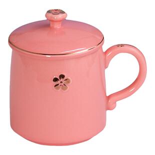 陶瓷马克杯带盖描金防尘咖啡杯办公室男女水杯小花情侣牛奶早餐杯