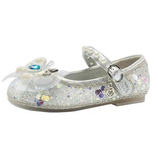 他她童鞋女童公主鞋春季单鞋艾莎女宝宝儿童小女孩闪闪水晶鞋蓝色