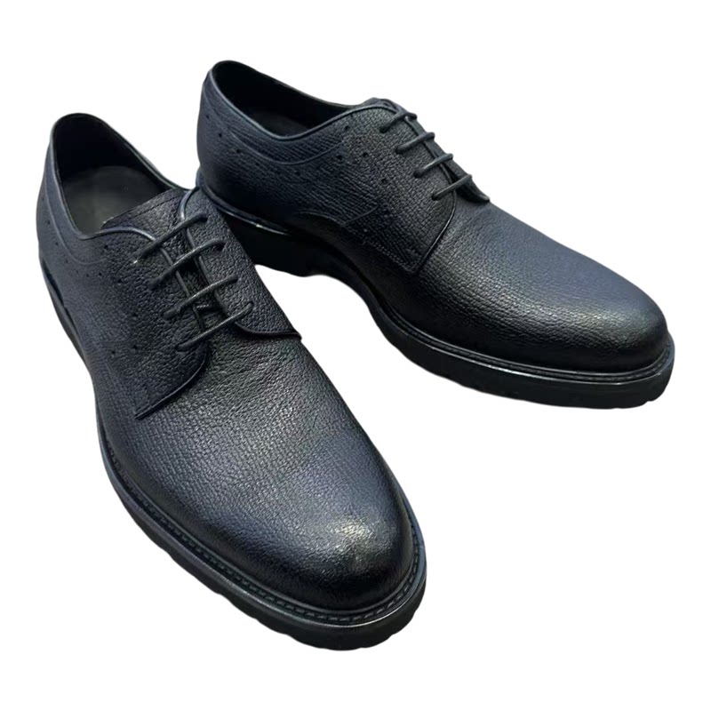 撤柜 头层牛皮鲨鱼纹系带商务正装皮鞋男轻质耐磨厚底办公德比鞋