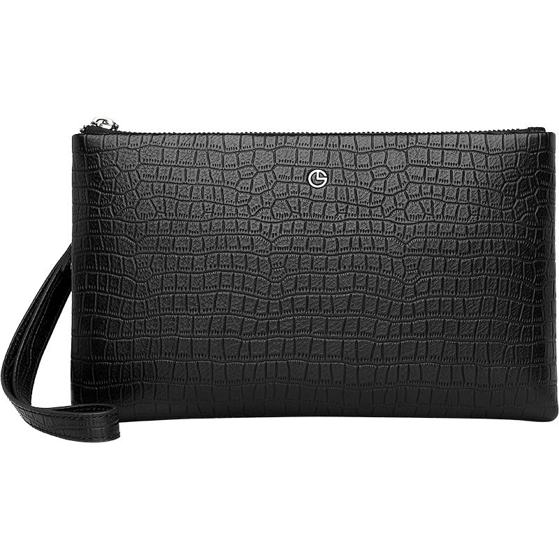 金利来新款手拿包男真皮大容量信封包商务手抓包鳄鱼纹牛皮手包潮