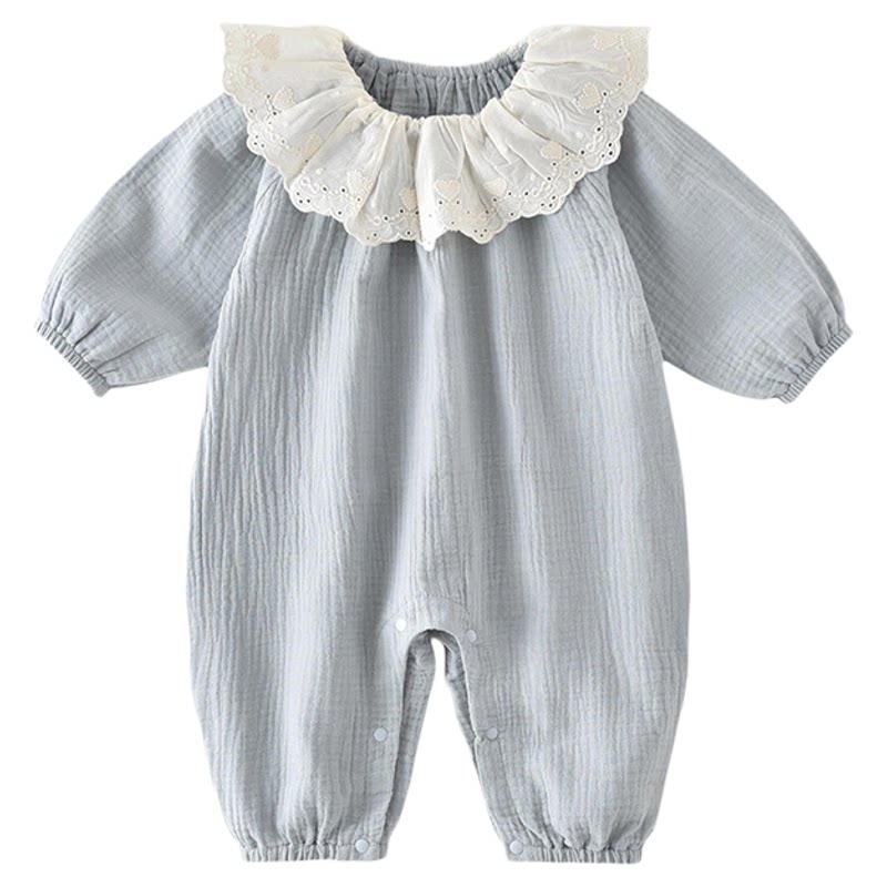 宝宝连体衣婴幼儿春装纱布韩系洋气女童衣服爬服哈衣家居服春