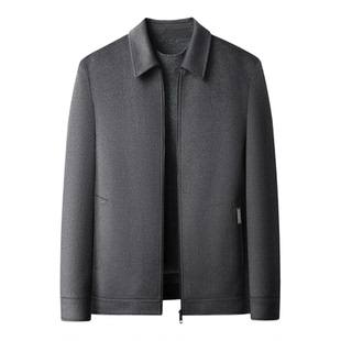 100纯羊毛-梦特娇男士毛呢夹克经典翻领秋冬加厚保暖外套商务风Z