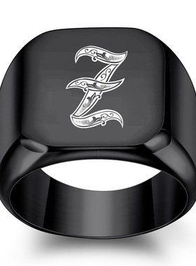 戒指钛钢复古26个英文字母首饰品