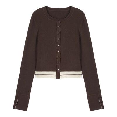 修身时尚轻奢针织衫撞色休闲开衫