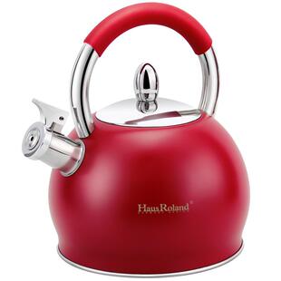 HausRoland 明火304不锈钢烧水壶燃气煤气电磁炉家用红色鸣笛水壶