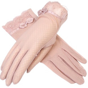 冰丝春秋薄款夏季骑行骑车开车驾驶防滑女士蕾丝防晒手套触屏透气