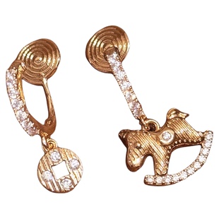 「招财小马」铜钱小马不对称耳环耳饰女蚊香盘耳夹无耳洞马年耳钉