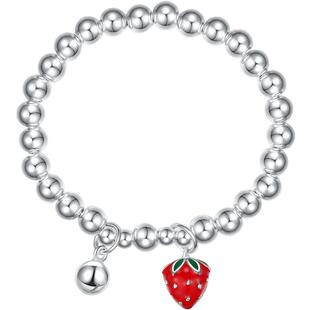 潮宏基趣玩草莓酱银手链足银亲子款少女手饰宝宝ins风礼物
