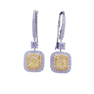 新款S925银针镶嵌闪亮小方糖黄钻耳环女精致气质时尚华丽耳饰