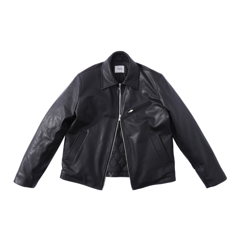 MUSLUN新款胎牛皮加厚加棉皮衣夹克外套进口excella拉链