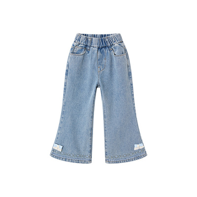 皇室童缘女童刺绣微喇牛仔裤春季