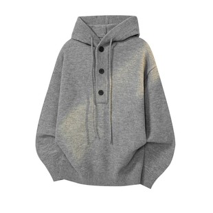 大码300斤美式复古连帽针织衫男冬季加厚慵懒风毛衣重磅卫衣外套