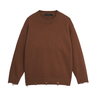 BD健美站美式破洞毛衣男秋冬打底内搭简约宽松复古巴恩风针织衫