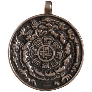 藏银尼泊尔工艺九宫八卦牌腰牌黄铜西藏佛牌十二生肖文殊吊坠配饰