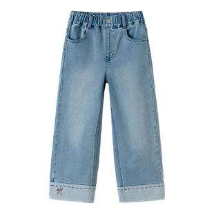 巴拉巴拉女童牛仔裤加绒儿童裤子冬季新款加厚长裤大童直筒裤童装