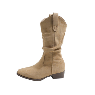 真皮~骄屿废土风堆堆短靴美拉德高跟内增高西部牛仔靴复古骑士靴