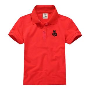 夏季红色儿童POLO衫女童短袖t恤纯棉透气翻领半袖POLO领女孩上衣