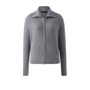 【100%绵羊毛】PRICH时尚格雷系拉链针织开衫冬季新款毛衣女