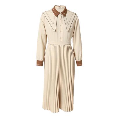 范可儿复古撞色衬衫裙显瘦压褶