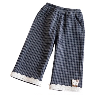 女童加绒格子裤冬装新款小女孩松紧腰洋气休闲裤宝宝加厚直筒裤子