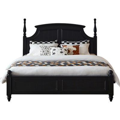 美式黑色简约高箱储物实木双人床