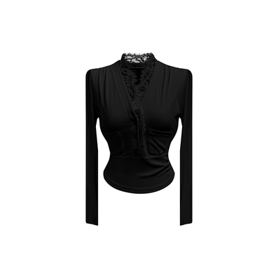 蕾丝针织打底衫修身上衣麂皮半裙