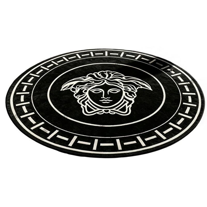 潮牌黑白色回纹手工地毯别墅客厅圆形沙发茶几毯卧室衣帽间定制