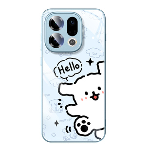 适用于oppofindx8s手机壳findx9pro玻璃壳opporeno15可爱小狗14pro适用一加15卡通ace5适用realme真我gt6小猫