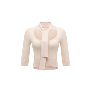 思瑞 金秘书大U领系带上衣 韩版时尚电光蓝奶油杏气质通勤针织衫