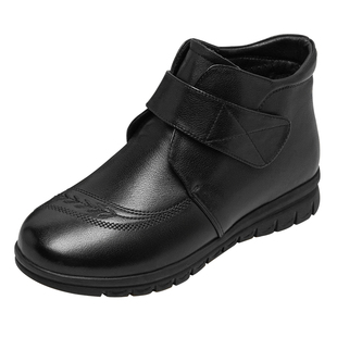 红蜻蜓女式棉靴冬季新款加绒保暖防滑防水舒适奶奶中老年真皮棉鞋