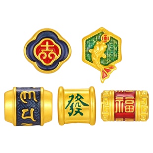 潮宏基国色足金转运珠黄金串珠5D硬金鎏彩锦鲤六字真言发财礼物