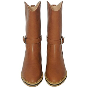 wddyshoes 手工鞋 复古尖头内增高帅气牛仔靴粗跟舒适低筒女