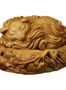 小叶黄杨木雕九尾狐灵狐香炉古色香道茶道盘香薰香座摆件家居饰品