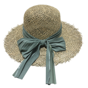 夏天韩版缕空草帽子女日系蝴蝶结明星款沙滩出游休闲遮阳盆帽春季