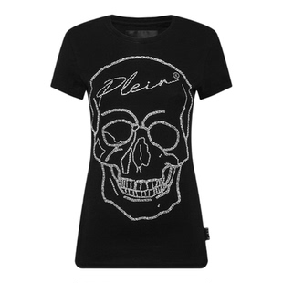 PHILIPP PLEIN 女士Sexy Pure骷髅圆领修身T恤夏季修身上衣短袖