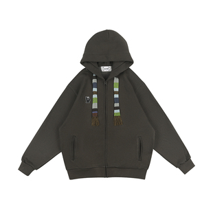 SAMESAME23AW重磅流苏抽绳连帽卫衣保暖加厚休闲刺绣标拉链外套