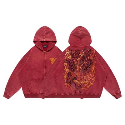 TEE7-封神演义姬发大战四天王国潮卫衣水洗做旧烫金拉链帽衫